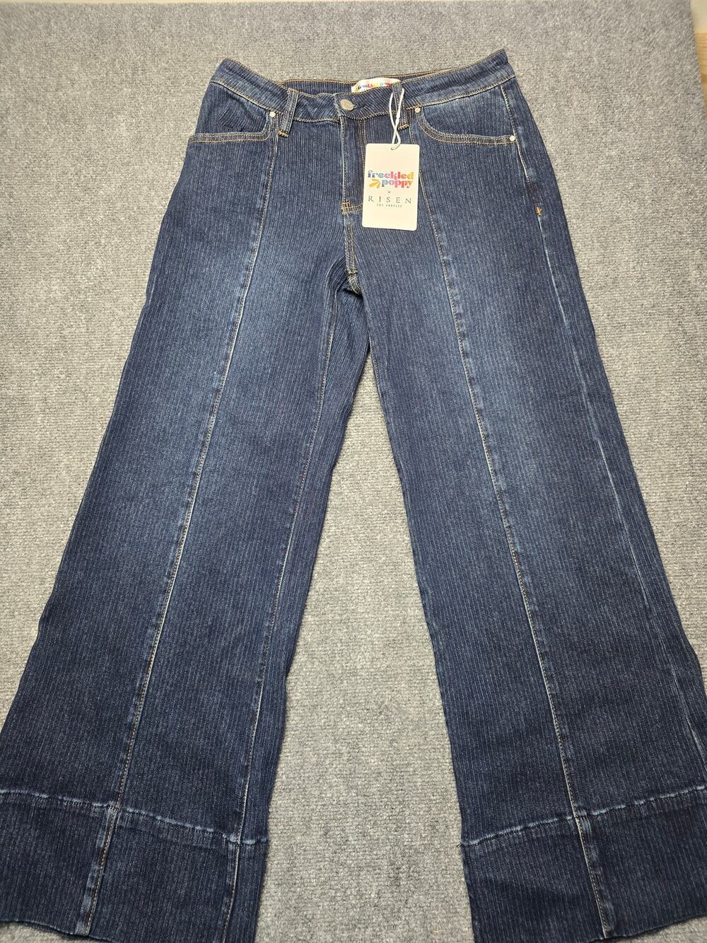 Freckled Poppy x Risen Wide Leg Jeans NWT Size 5/27 Dark Indigo Ribbed